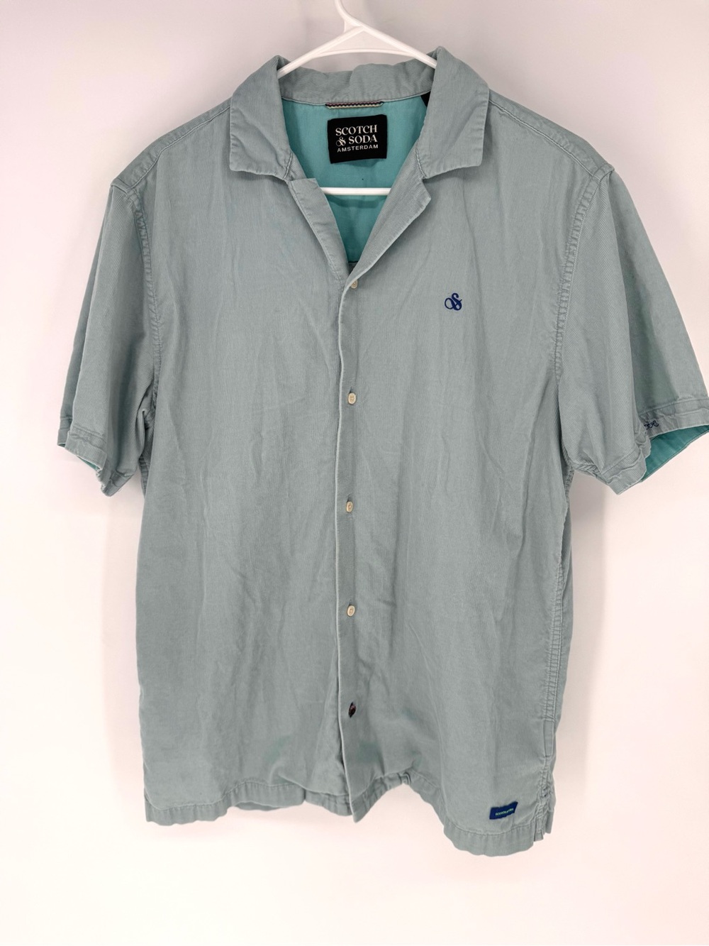 Scotch & Soda corduroy Men’s Light Teal Short Sleeve Shirt